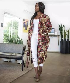 Ankara Kimono Style, Ankara Kimono Jacket, Moda Casual Chic, Kimono Styles, Ankara Kimono, Mode Kimono, Ankara Fashion