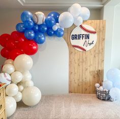 a baseball themed birthday party with balloons