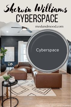 a living room filled with furniture and a round sign that says, sheryl williams cyberspace