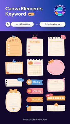 Canva Elements - Cute journal and planner ele Canva Keywords Elements, Design In Canva, Cute Journal, Canva Frames, Journal And Planner