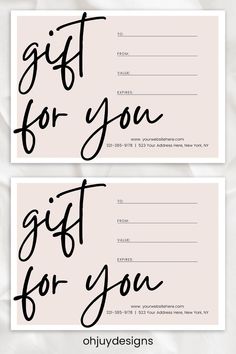 two gift cards with the words, give for you and an envelope in black ink