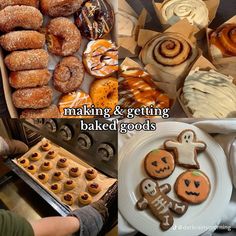 there are many different types of baked goods in this collage with words making and getting baked goods