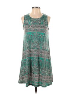 SimpleFun Casual Dress Size: Small Teal Dresses - used. 97% POLYESTER, 3% SPANDEX, DropWaist, Boatneck, Print, Knee Length, Sleeveless | SimpleFun Casual Dress - DropWaist: Teal Print Dresses - Used - Size Small Sleeveless Paisley Print Patterned Dress, Patterned Sleeveless Dress With Paisley Print, Patterned Paisley Print Sleeveless Dress, Casual Sleeveless Paisley Print Mini Dress, Casual Sleeveless Mini Dress With Paisley Print, Teal Dresses, Paisley Dresses, Neutral Wedding Guest Dresses, Teal Dress