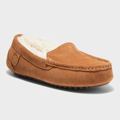 Unmatched comfort is just a step away with our easy on/off Dluxe by Dearfoams Fernie moccasin slippers! Featuring genuine sheepskin lining and natural moisture-wicking properties, these slippers are perfect for lounging around the house or staying comfy on the go. These slippers include a one year warranty against manufacturer's defects from the date of purchase. Size: 6. Color: Dark Chestnut. Gender: female. Age Group: adult. Pattern: Solid. Dearfoam Slippers, Pink Moccasins, Pea Coats Women, Moccasin Slippers, Suede Moccasins, Moccasins Shoes, Moccasins Slippers, Leather Slippers, Comfort Color