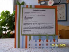 6x6 Carrot Cookies Recipe Card Carrot Cookies Recipe, Scrap Recipes, Make Your Own Cookbook, Grandma Recipes