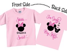 "Featuring an I'm Going To be A Big sister Shirt with a cute pink bows. This is a front and back design with the front saying Shhh ...I Have a Secret and the back says I'm Going To Be A Big Sister! The picture shown is an overlays and not an actual photo of the product. The Black color will be a matte Black. So customers have said that the matte black has almost a brown appearance. Please see the picture posted by actual customers below the listing. Here is general sizing for the infant/toddler Big Sister Shirts, Big Sister Pregnancy Announcement, Sister Pregnancy Announcement, New Big Sister, Pregnancy Announcement Big Sister, Newborn Bodysuit, Big Brother Shirt, Shirts Cute, I Have A Secret