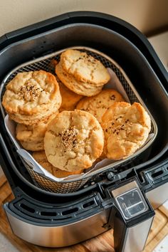 some cookies are sitting in an air fryer