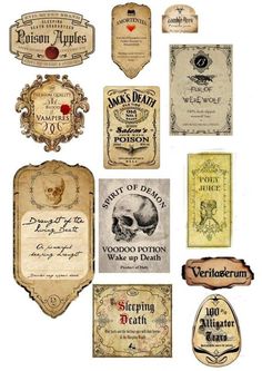 several different types of wine labels and tags