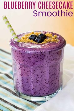 This sweet and creamy Blueberry Yogurt Smoothie tastes like cheesecake! Adding cream cheese gives it that perfect creaminess and tangy flavor of a favorite dessert. But instead of a rich treat, it is a healthy breakfast or snack with Greek yogurt for protein and probiotics. It is definitely one of the best blueberry smoothie recipes ever! | homemade smoothie recipes | blueberry smoothie recipe healthy | blueberry smoothie with greek yogurt | healthy smoothie recipes | dessert smoothie recipes Cottage Cheese Smoothie Recipes, Blueberry Yogurt Smoothie, Blueberry Cottage Cheese, Greek Yogurt Smoothie Recipes, Cottage Cheese Smoothie, Smoothie Without Yogurt, Almond Butter Smoothie, Blueberry Smoothie Recipe, Queso Cottage