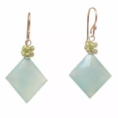 Peridot Linked w/ Sea Blue Chalcedony Diamond Shaped Earrings - 1-1/2" Long | eBay Diamond Shape Earrings, Chalcedony Earrings, Stone Dangle Earrings, Earrings Handmade Dangle, Tiny Earrings, Blue Chalcedony, Sea Blue, Matching Necklaces, Fine Jewellery Earrings