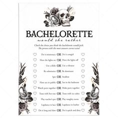 Till Death Do Us Party Game Would She Rather Printable by LittleSizzle Funny Bachelorette Games, Fun Bachelorette Party Games, Bachelorette Party Drinks, Bride Or Die, Dark Wedding Theme, Would She Rather, Funny Bachelorette, Baby Shower Wishes