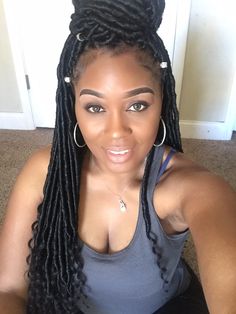 Faux Locs Crochet with curly end https://www.moyocart.com/collections/shop-crochet Crocheted Faux Locs, Faux Locs Thick And Long, Crochet Faux Locs Install, Faux Lox’s Crochet, Crotchet Goddess Faux Locs, Faux Loc, Crochet Faux Locs, Curly Crochet Hair Styles, Faux Locs Hairstyles