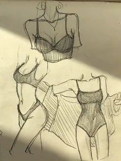 two drawings of women in swimsuits are shown