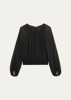 Lafayette 148 New York Ruched Balloon-Sleeve Silk Georgette Blouse - Bergdorf Goodman Fitted Evening Tops With Pleated Sleeves, Chic Evening Blouse With Pleated Sleeves, Chic Evening Blouse With Gathered Sleeves, Fitted Blouse With Elastic Sleeves For Fall, Elegant Fitted Tops With Gathered Sleeves, Fitted Long Sleeve Blouse With Elastic Sleeves, Elegant Evening Tops With Gathered Sleeves, Spring Evening Blouse With Lantern Sleeves, Elegant Fitted Blouse With Elastic Sleeves