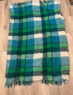 "Vintage Large Mohair Blanket Plaid Green Blue All Mohair Pile 86\" X 65\" plus 3\" fringe. made in Scotland. 70% mohair & 30% wool. Two blankets are sewn together, good to ok condition. 6 small holes ( last photos). Weight 2.4 pounds" Hadley Pottery, Blanket Plaid, Mohair Blanket, High Ball Glasses, Wool Bed, Imperial Beach, Jewelry Bags, Vintage Home Decor, Blankets & Throws