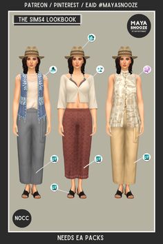 three different types of hats and pants for the simsa lookbook by nocc