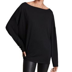 Allsaints Rita Boatneck Long Sleeve Oversize T-Shirt Black Women's Sz Small Nwt Women's Size Small In New With Tags Condition An Oversized Silhouette Lends A Bit Of Cool Slouch To A Long-Sleeve T-Shirt Featuring A Boat Neck Wide Enough To Highlight A Pretty Shoulder. Boat Neck Long Sleeves 63% Recycled Polyester, 34% Viscose, 3% Elastane Machine Wash, Dry Flat Made In Turkey Measurements Are Pictured Ccc!025 12 Oz Oversized Black Top For Layering, Black Relaxed Fit Long Sleeve Top For Loungewear, Slouchy Drop Shoulder Tops For Layering, Slouchy Black Tops For Layering, Black Slouchy Tops For Layering, Oversized Black Drop Shoulder Top, Slouchy Batwing Sleeve Tops For Layering, Black Batwing Sleeve Tops For Layering, Black Drop Shoulder Tops For Layering