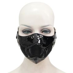 Get a unique look with this gothic fishnet o ring black punk face mask. crafted from high-quality materials, this stylish and protective face mask offers the perfect blend of fashion and function. shop now for a unique look and added protection. Punk Mode, Leather Face Mask, Black Beast, Rock Style Clothing, Female Mask, Mask Types, Style Steampunk, Black Punks, Black Face Mask