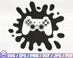 an image of a video game controller with splats on it, in black and white