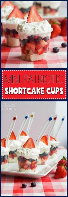 mini patriotic shortcake cups with strawberries and blueberries