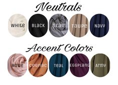 several different colors of fabric with the words neutrals