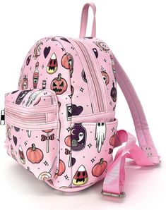 The perfect blend of spooky and sweet, designed to add a touch of enchanting style to your Halloween festivities! Whether you're collecting candy, attending a costume party, or simply embracing the magic of the season, this backpack is here to complement your charmingly eerie look. Get ready to enchant everyone with your adorable yet spooky style by grabbing your own Girly Halloween Backpack. Order now to add a touch of bewitching charm to your Halloween adventures. Whether you're exploring haunted houses or simply enjoying the autumn ambiance, this backpack is your perfect companion for a spellbindingly stylish Halloween! Dimensions: 9 x 5 x 9.5 inches Halloween Themed Travel Backpack, Themed Halloween Travel Backpack, Themed Backpack For Everyday Use And Halloween, Cute Halloween Travel Backpack, Halloween Standard Backpack With Zipper Closure, Cute Backpack For Back To School And Theme Park, Cute Halloween School Backpack, Black Halloween Novelty Backpack, Cute Halloween Backpack For Everyday Use