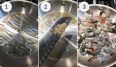 the process of cooking shrimp in a frying pan