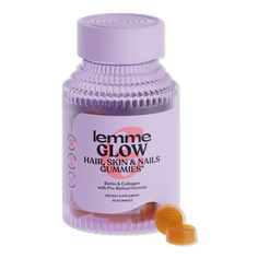 Glow: Hair, Skin & Nails Gummies - LEMME GLOW GUMMIES 60CTBenefitsSupports shiny, healthy hair & radiant skin*Supports strong nails*Pro-Retinol and antioxidant properties*Key IngredientsGrass-Fed Collagen PeptidesBiotinIonic Trace MineralsVitamin A (as Beta Carotene)Formulated WithoutHigh Fructose Corn SyrupGelatinArtificial Sweeteners & Synthetic ColorsFD&C DyesSugar AlcoholsGlutenGMOsDairy - Glow: Hair, Skin & Nails Gummies Lemme Gummies, 2025 Wishlist, Hair Skin Nails Gummies, Hair Skin Nails Vitamins, Shiny Healthy Hair, Hair Gummies, Pretty Products, Glow Hair, College Wardrobe