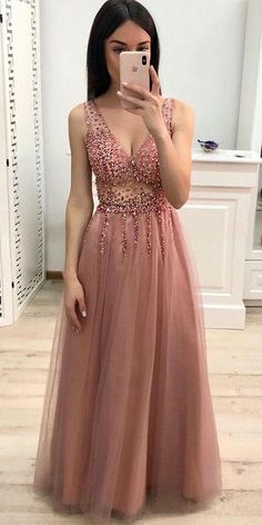 Prom Dresses Long Tulle, Formal Prom Dresses Long, Prom Dresses Long Pink, Gold Prom Dresses, V Neck Prom Dresses, Floor Length Prom Dresses, Evening Party Gowns, Drawstring Dresses, Beaded Prom Dress