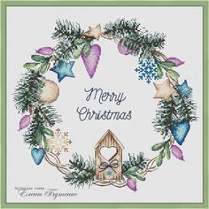 Christmas Wreath - PDF Cross Stitch Pattern - Wizardi Please Understand Me, Understand Me, Holiday Cross Stitch, Cross Stitch Designs, Christmas Wreath, Digital Pattern, Cross Stitch Pattern, Stitch Pattern, Embroidery Patterns