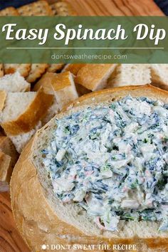 an easy spinach dip in a bread bowl