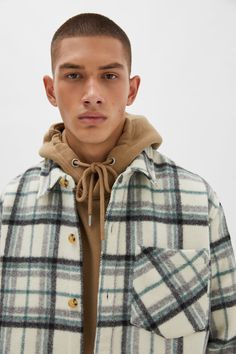 Mint check print overshirt Basic Shirts, Black And White Design, Shirts For Men, Model Agency, Boys Shirts, Most Powerful, Plaid Scarf, Male Model, Jean Jacket