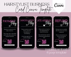 three cell phones with text that reads hairstylist business card camera template