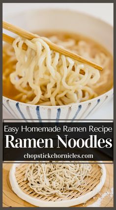 homemade ramen noodles in a bowl with chopsticks and text overlay that reads easy homemade ramen recipe