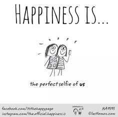 a poster with the words happiness is, and two women are looking at each other