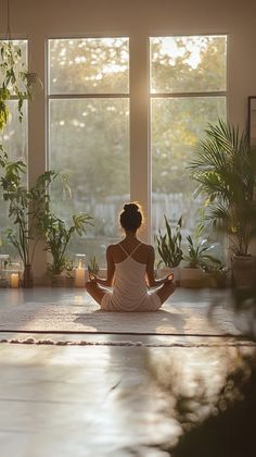 Start your day with calm and clarity in this peaceful, sunlit space. This image captures the essence of a morning meditation routine in a serene yoga studio, bathed in soft natural light and surrounded by lush green plants. Let this tranquil setting inspire you to create your own mindful morning ritual, where you can center yourself, breathe deeply, and set positive intentions for the day ahead. 🌿🌞 Yoga For Good Health, Green Meditation Aesthetic, Good Health Images, Relaxing Vibes Aesthetic, Healthy Lifestyle Aesthetic Photos, Peace Of Mind Vision Board, Natural Life Style, Yogi Lifestyle Aesthetic, Perfect Day Aesthetic