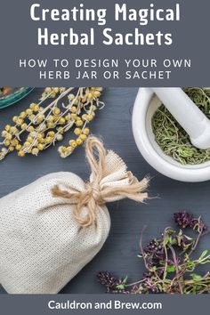 a bag filled with herbs sitting on top of a table next to some other items