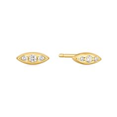 a pair of gold earrings with diamonds