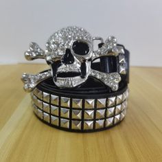 Belt With Rhinestone Skull Decoration Studded Metal Bead Belt, Rhinestone Skull, Skull Accessories, Dance Belt, Punk Skull, Black Punks, Black Skull, Rhinestone Belt, Skull Decor