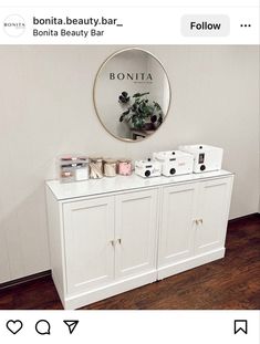 Waxing Studio Decor Ideas, Small Esthetician Room Storage, Esthetician Room Storage, Brow Studio Decor Small Spaces, Esthetician Storage Ideas, Wax Station Ideas, Home Esthetician Room, Wax Room Ideas Estheticians