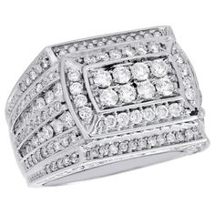 At approximately 3.95 ct. t.w of diamonds sparkle in this elegant mens fancy statement ring. Each stone has been matched to perfection for consistent fire and brilliance.Designer inspired mens statement pinky ring casted in 14K White Gold. This ring features a tiered rectangular design and multiple rows of brilliantly set diamonds. The sides of the rings have 7 rows of diamonds on each side. Polished to a brilliant luster, the diamonds are securely held in pave setting, making the overall appear Mens Diamond Pinky Rings, Mens Ring Designs, Round Diamond Setting, Diamond Rings Design, Gold Anklet, Diamond Bangles Bracelet, Black Diamond Ring, 18k Gold Jewelry, Fancy Diamonds