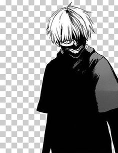 an anime character with white hair and black clothes standing in front of a gray background