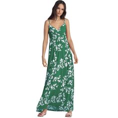 Maxi dress has surplice bodice and elastic empire seam with smocking at back. Adjustable straps. Long Tiered Dress, Tropical Green, Maxi Sundress, Ladies Of London, Knitting Women, Dress Suits, Tiered Dress, Plus Size Dresses, Knit Dress