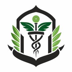 the logo for a medical center with green leaves and a cadus symbol on it