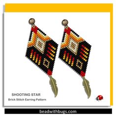 two black and red beaded earrings with an arrow on the bottom, one has a star