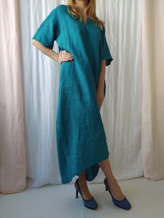 "Linen dress for women, it's elegant, minimalist, and is sure to compliment every occasion, from formal gatherings to outings with friends. Made from 100% European flax, length in front is ± 120 cm(47\"), on back 138 cm(54\") Before placing an order, check the approximate measurements given below. If you are unsure about your size or would like to adjust the length of the item, you could leave your personal measurements (height, bust, waist and hips) in a personalization box. SIZE and FIT Size X Bohemian Relaxed Fit Unlined Dress, Solid Color Bohemian Linen Dress, Relaxed Fit Tunic Dress Unlined, Bohemian Linen Dress With Relaxed Fit, Bohemian Relaxed Fit Linen Dress, Relaxed Fit Bohemian Linen Dress, Bohemian Short Sleeve Solid Dresses, Long Lagenlook Dress With Relaxed Fit, Long Relaxed Fit Lagenlook Dress