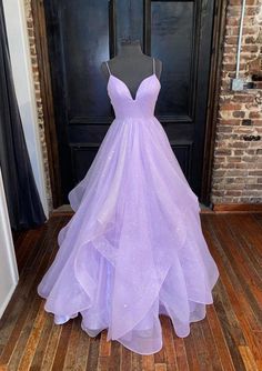 Sparkling A-line Spaghetti Strap Sleeveless Backless Horsehair Organza - Princessly Formal Evening Dresses Long, Purple Evening Dress, Purple Prom, Long Prom Dresses, فستان سهرة, Linnet, Long Prom Dress, Evening Dresses Long, Formal Evening Dresses