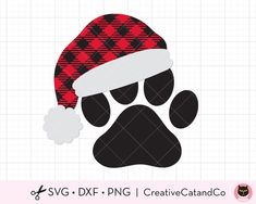 a dog's paw wearing a santa claus hat with the word svg dxf