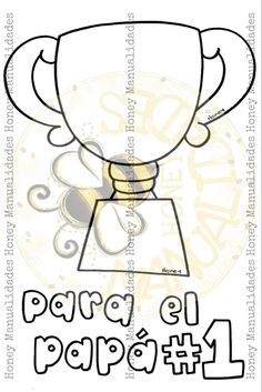 a drawing of a trophy with the words happy birthday in spanish and an image of a cup