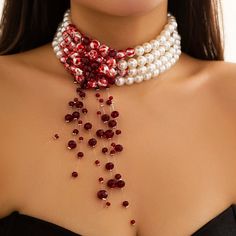 45837154091267 Goth Vintage, Pearl Chain Necklace, Red Blood, Snake Pendant, Neck Accessories, Neck Jewellery, Pearl Choker Necklace, Halloween Jewelry, Dark Beauty